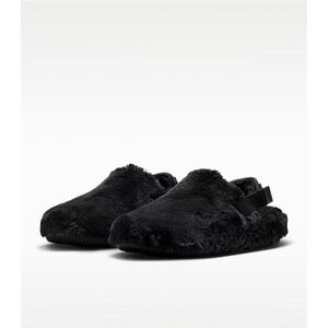 Nike Burrow Slippers Women Size 8 Black Good Faux Fur Slides Adjustable Strap